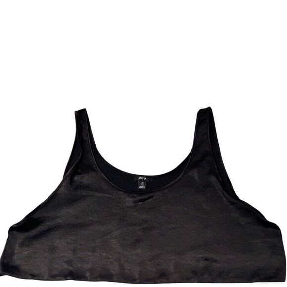Nasty Gal Top Tank Cropped Hammered Satin Super Scoop Neck Black Loose Flowy 10 - Picture 6 of 8